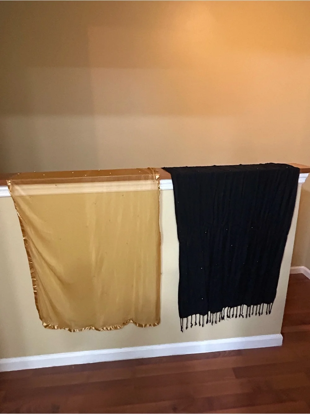 2 Gold and Black Decorative Throw Scarves - Home Accents
